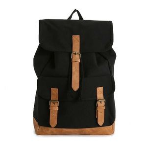 black and leather backpack